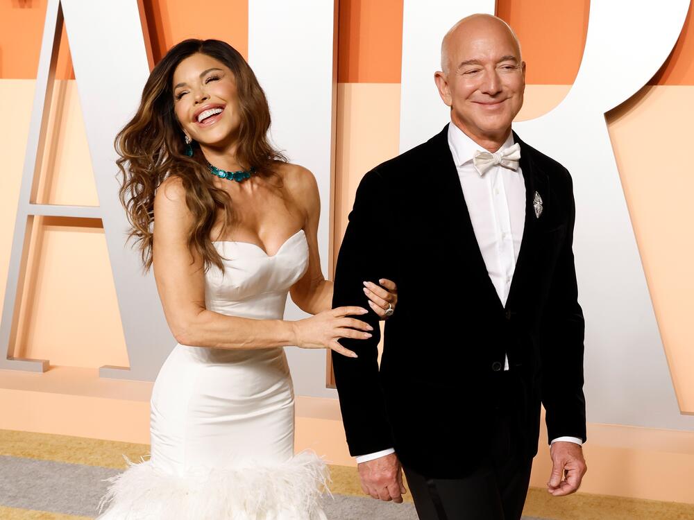 Lauren Sánchez and Jeff Bezos, pictured at the 2025 Vanity Fair Oscar Party in March, have been engaged since 2023.