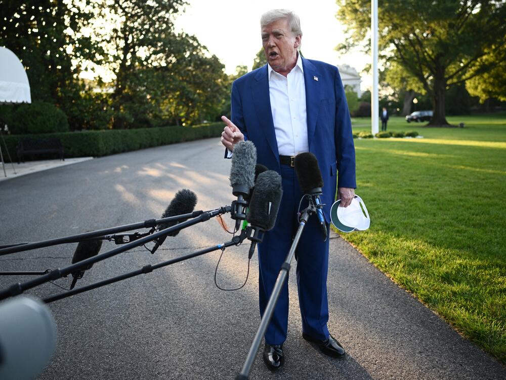President Trump speaks to the press before boarding Marine One from the South Lawn of the White House on June 24 to attend the NATO leaders' summit in The Hague.