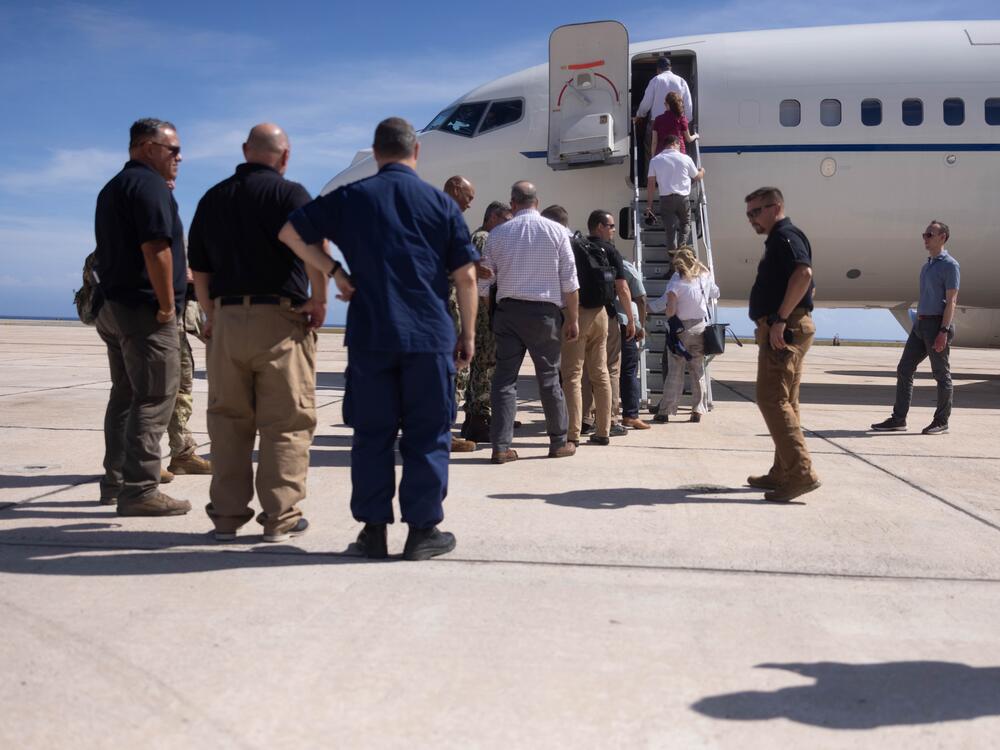 Members of a congressional delegation depart after touring Guantánamo in March. Sen. Gary Peters, D-Mich., said afterwards, 
