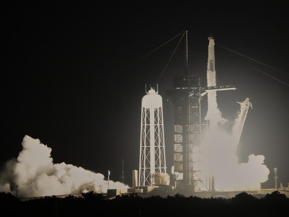A SpaceX Falcon 9 rocket launches a Crew Dragon capsule from NASA's Kennedy Space Center in Florida on Wednesday. The Ax-4 mission is the fourth private spaceflight for the Houston-based commercial company, which is flying four astronauts on a two-week trip to the International Space Station.