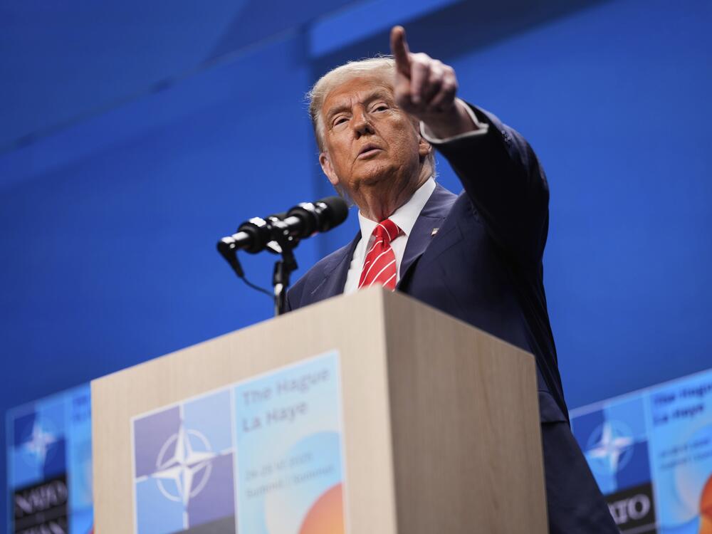 President Trump speaks during a media conference at the NATO summit in The Hague, Netherlands on June 25.