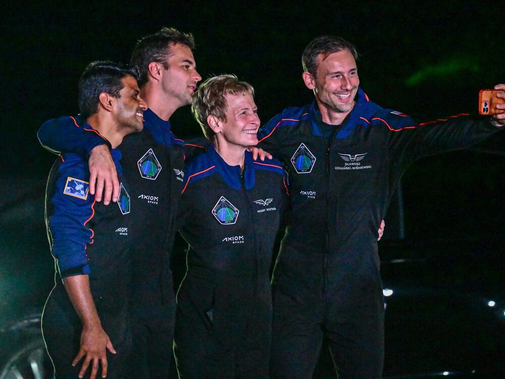 Indian astronaut Shubhanshu Shukla, Hungarian astronaut Tibor Kapu, U.S. astronaut Peggy Whitson and Polish astronaut Slawosz Uznanski-Wisniewski pose for a picture ahead of the Axiom Space Ax-4 mission to the International Space Station. India, Poland and Hungary are set to send people to space for the first time in decades on an American commercial mission to the I.S.S.