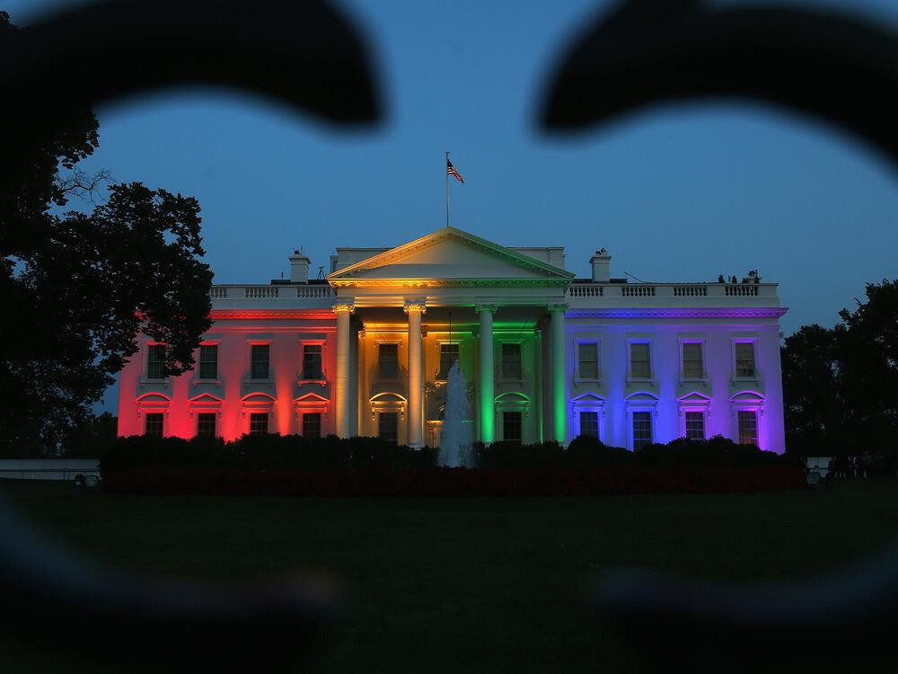 The White House shines with rainbow-colored lights June 26, 2015, celebrating the Supreme Court's ruling that the Constitution guarantees a right to same-sex marriage in all 50 states.