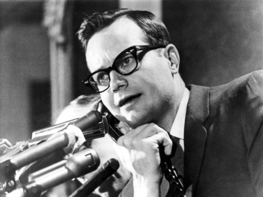 White House press secretary Bill Moyers appears at a press briefing at White House in Washington on Feb. 25, 1966.