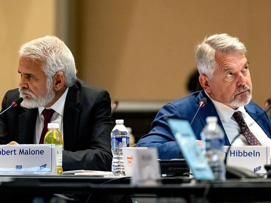 New committee members Dr. Robert Malone, left, and Dr. Joseph Hibbeln during the first meeting of the CDC's Advisory Committee On Immunization Practices at the Centers for Disease Control and Prevention in Atlanta, Ga.