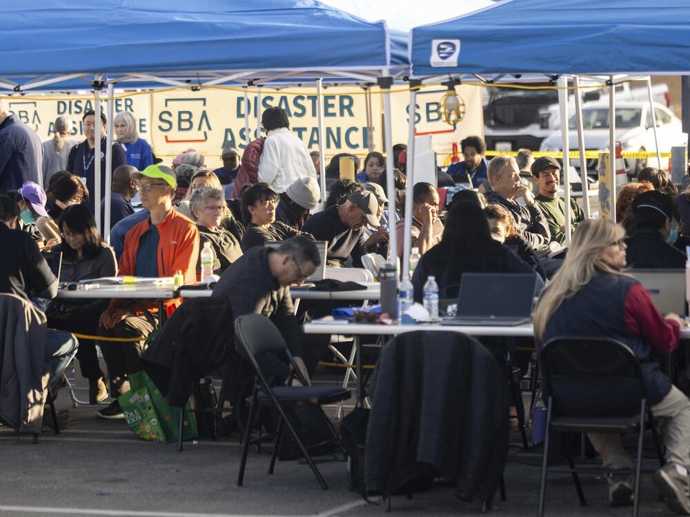 People impacted by wildfires in 2025 seek information and relief at a FEMA Disaster Recovery Center in Pasadena, Calif. The president has said the Federal Emergency Management Agency, FEMA, should be eliminated, and has appointed a group of high level officials to recommend options for restructuring or reforming the agency.