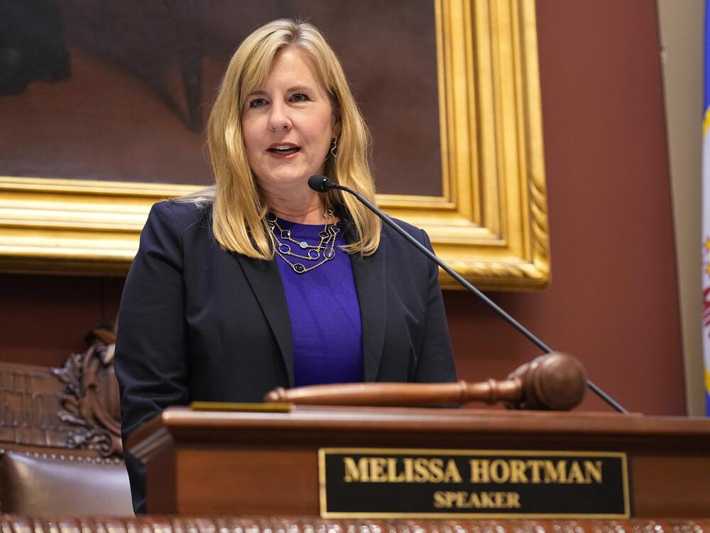 Then-Speaker Melissa Hortman addresses the Minnesota House floor after being reelected for her third term on  Jan. 3, 2023, in St. Paul, Minnesota.
