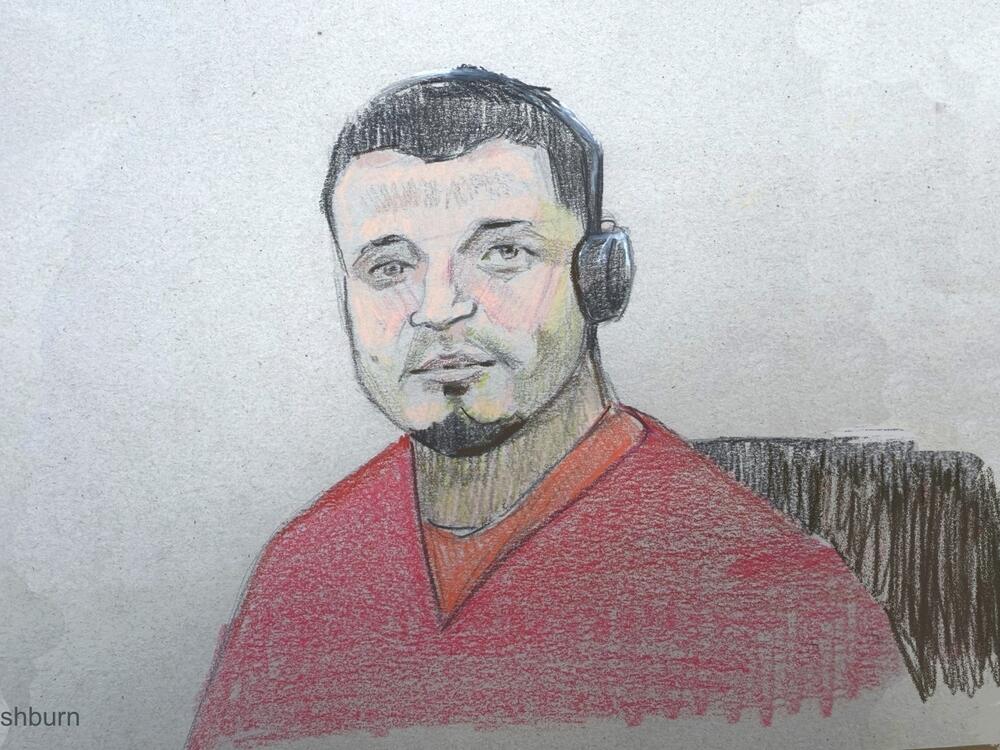 This courtroom sketch depicts Kilmar Abrego Garcia sitting in court during his detention hearing on June 25 in Nashville, Tenn.