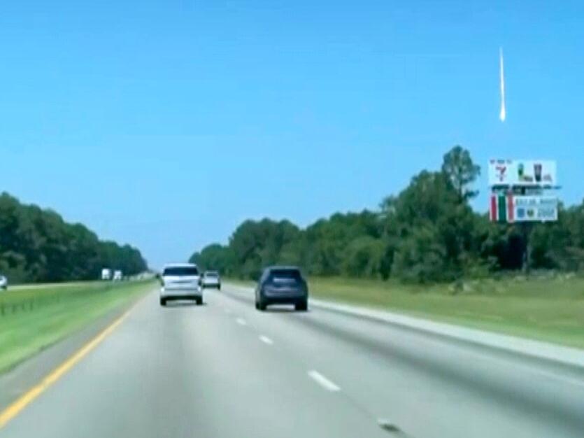 In this photo taken from video shows a bright object traveling in the sky in McDonough, Ga., on June 26, 2025.