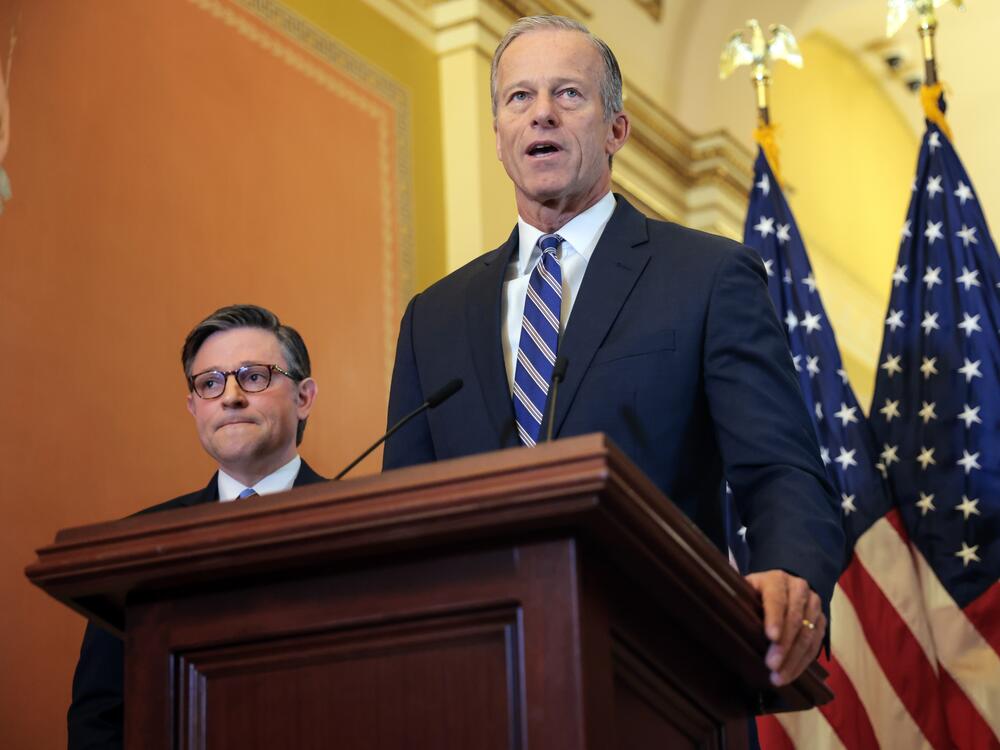 Senate Majority Leader John Thune, R-S.D., (R) says he hopes to pass the Senate's massive tax and spending bill this week. If he succeeds, House Speaker Mike Johnson, R-La., (L), will have to sell the bill to holdouts in his own party if he hopes to meet President Trump's goal of signing the bill on July 4.
