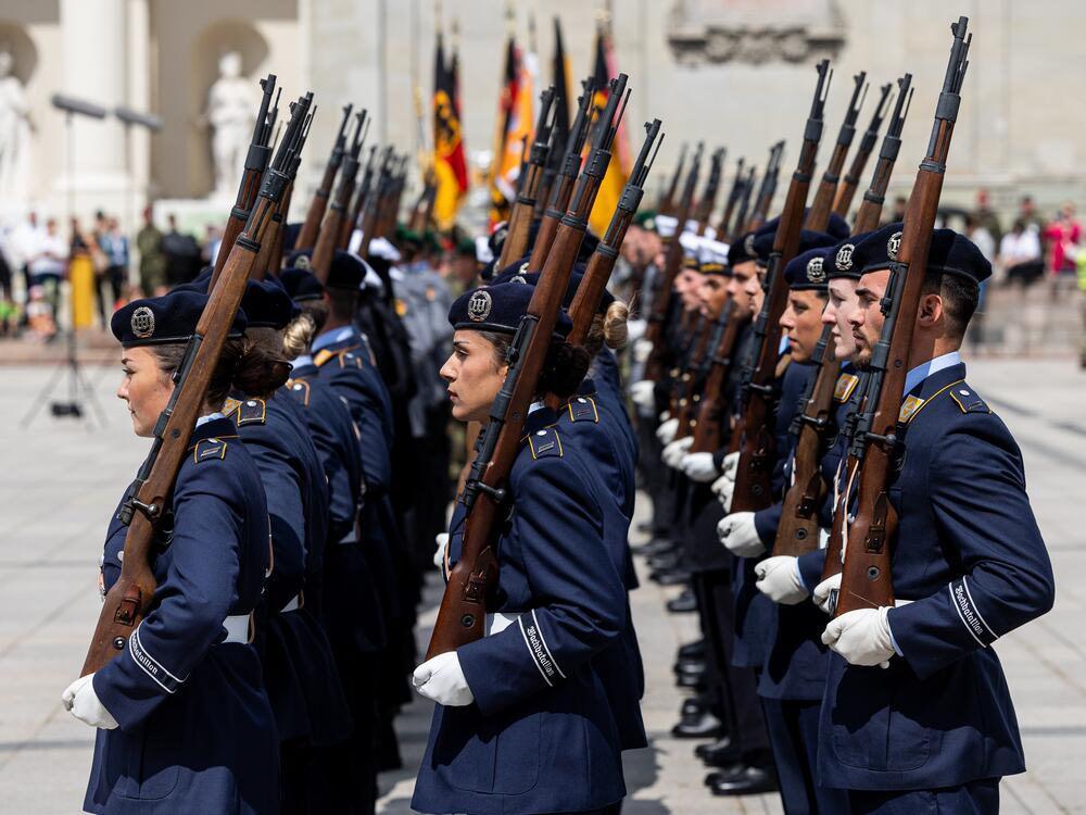German soldiers participate in a ceremonial roll call on May 22 in Vilnius, Lithuania. Germany, which leads a multinational NATO task force in Lithuania, is in the process of deploying a 5,000-strong brigade to Lithuania on a permanent basis. NATO is strengthening its eastern flank as a deterrent to what it sees as an aggressive Russia.