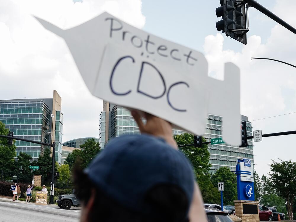 Protesters gather outside the Centers for Disease Control and Prevention in Atlanta on Wednesday, during a controversial vaccine advisory committee meeting.
