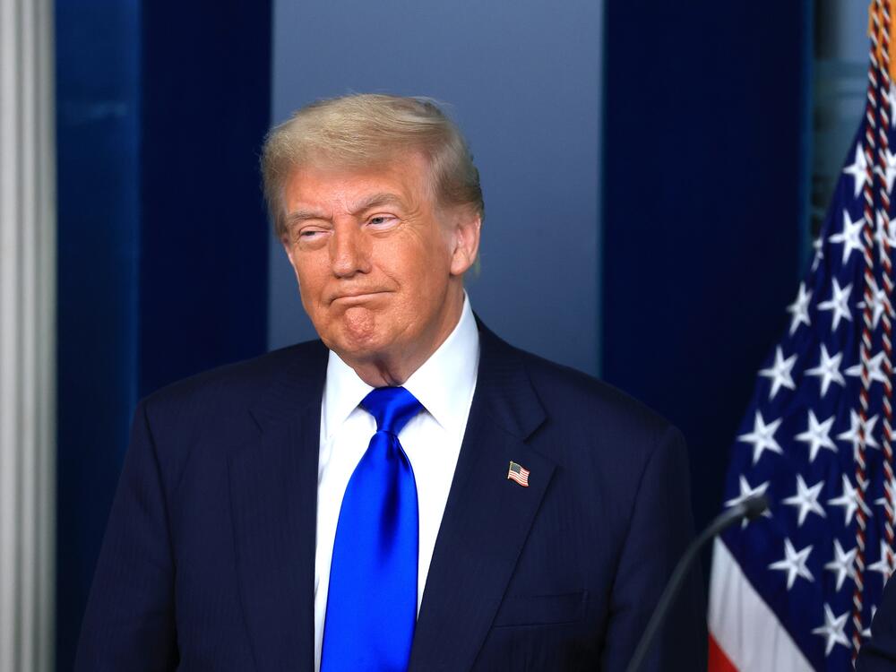 President Trump takes part in a news conference on Friday's Supreme Court rulings in the briefing room at the White House.