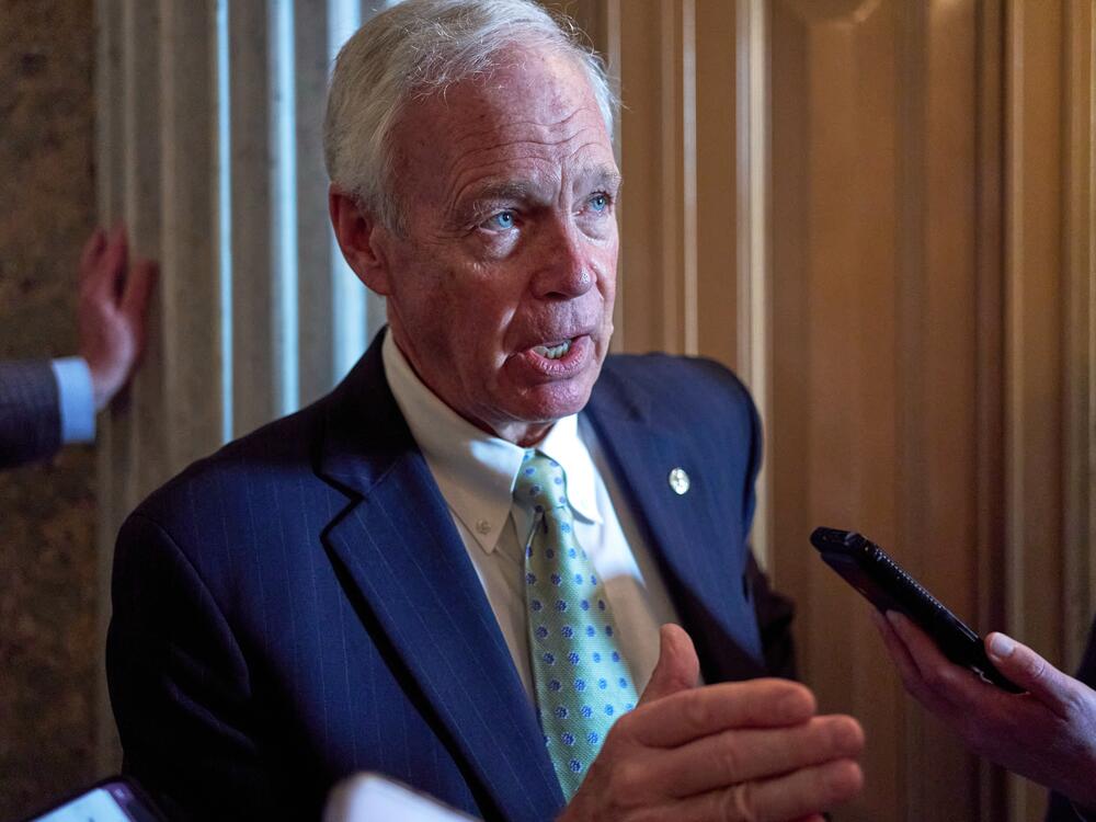 Sen. Ron Johnson, R-Wis., a member of the Senate Finance Committee, speaks to reporters about the meeting he and Republican senators had with President Donald Trump yesterday on how to craft his bill of tax breaks and spending cuts, at the Capitol in Washington, Thursday, June 5.