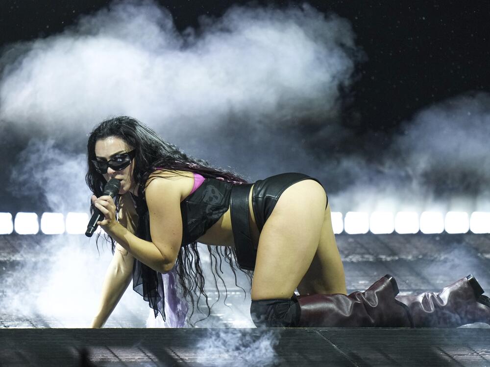 Charli xcx performs during the Glastonbury Festival in Worthy Farm, Somerset, England, Saturday, June 28, 2025.