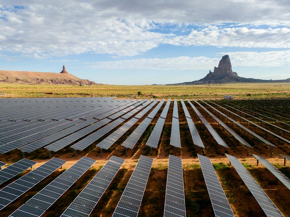An aerial view of a solar plant in Kayenta, Arizona, in 2024.