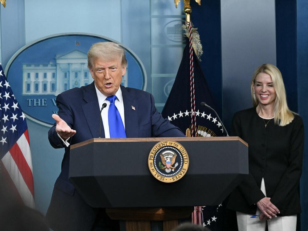 President Trump speaks alongside Attorney General Pam Bondi during a news conference in the Brady Briefing Room of the White House on June 27. President Trump claimed a 