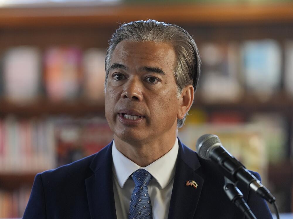 California Attorney General Rob Bonta at a news conference in San Francisco on Dec. 4, 2024. Bonta is leading 20 state attorneys general in a lawsuit seeking to block federal health officials from further sharing Medicaid data and DHS from using it for immigration enforcement.