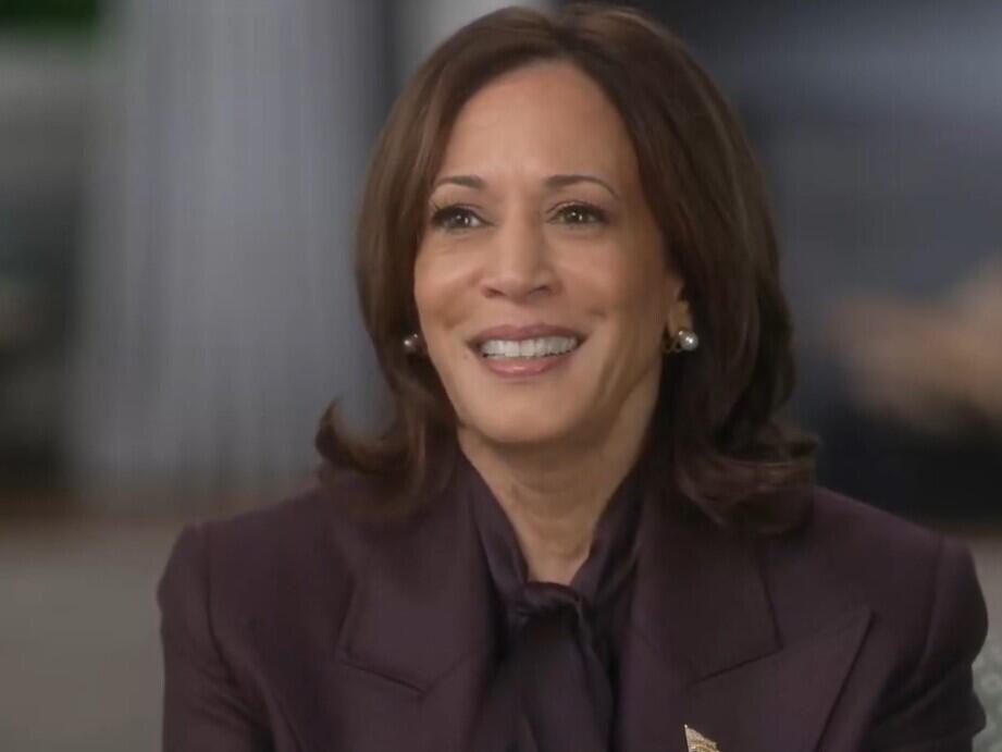 Trump's lawsuit centers on a <em>60 Minutes</em> interview conducted last fall with then-Vice President Kamala Harris, shown above. It used different portions of Harris' answer to the same question for two different shows.