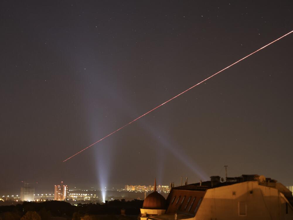 Ukrainian Air Defence Forces shoot down Russian air targets over Kyiv, Ukraine.