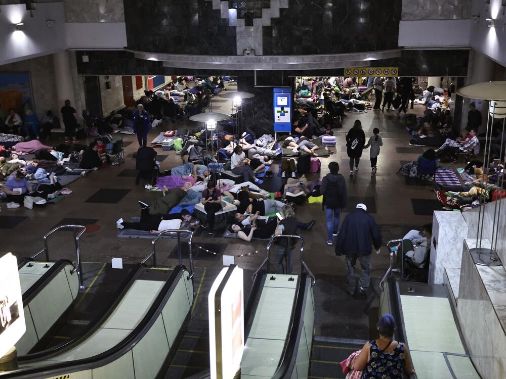 Kyiv residents shelter in subway amid a Russian drone-and-missile strike in Kyiv, Ukraine.