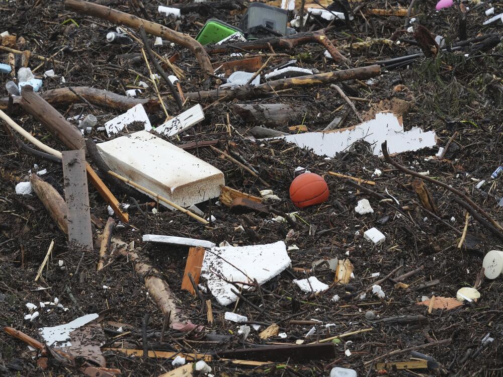 Debris is left behind by a raging Guadalupe River in Kerrville, Texas.