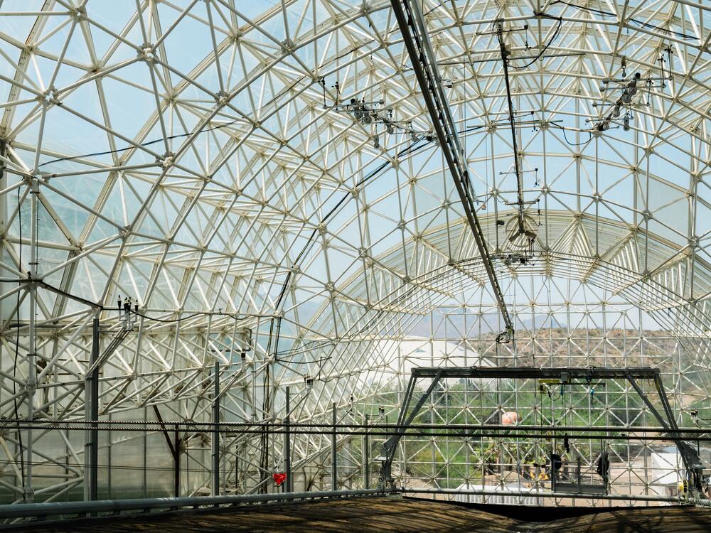 One of three greenhouse areas in the Landscape Evolution Observatory (LEO) at Biosphere 2 on June 20, 2025, in Oracle, Ariz.