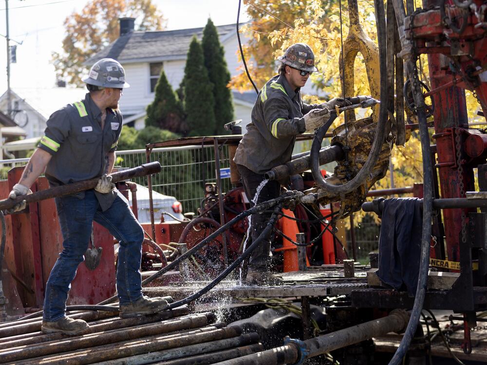 A crew with the company CSR Services works on plugging an orphan well on a homeowner's property in Ashland, Ohio, on October 24, 2024.