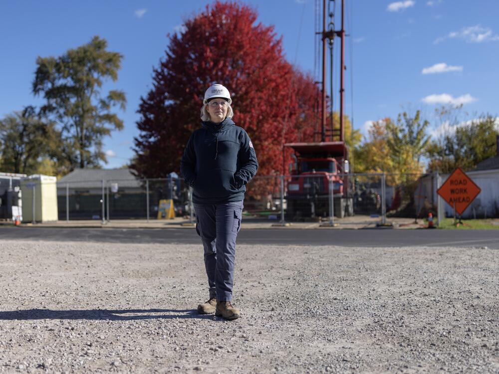 Amanda Veazey of  CSR Services stands outside of the site where an orphan gas well is being plugged in Ashland, Ohio, on October 24, 2024.