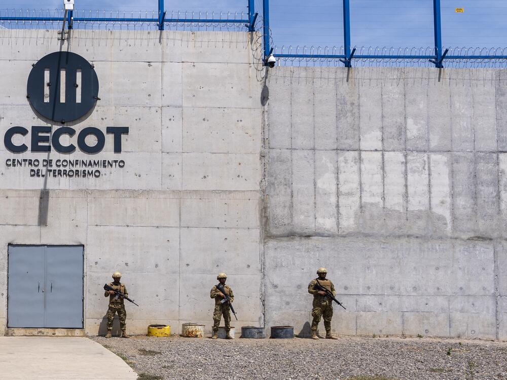 The exterior of the Terrorist Confinement Center as Homeland Security Secretary Kristi Noem arrives, in Tecoluca, El Salvador, March 26, 2025.