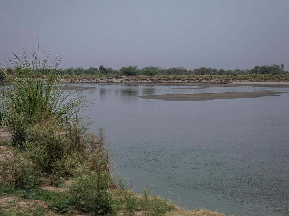 The Jhelum, one of the three rivers allocated to Pakistan under the Indus Waters Treaty, is seen from the riverbank in early June, Punjab province, Pakistan.