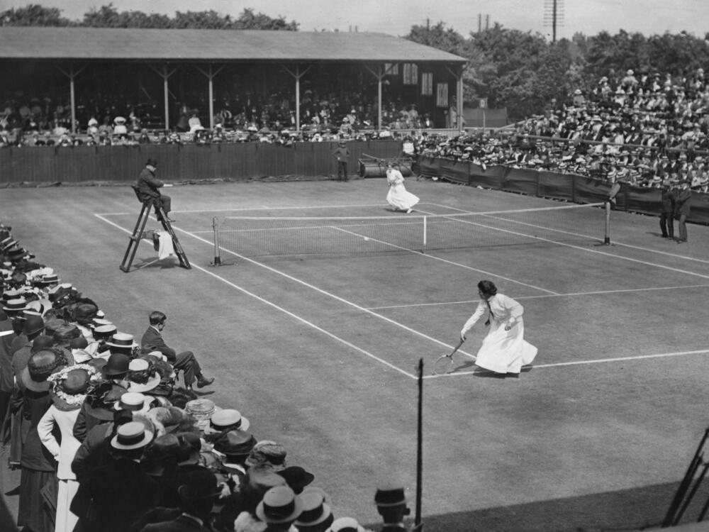 Edith Johnson and Dorothea Lambert Chambers face off in the 1910 Wimbledon tournament in London. Lawn tennis — the game we know today — started in the late 19th century but has its roots in a medieval sport.