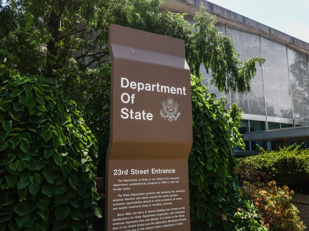 The U.S. Department of State sign in Washington, D.C.
