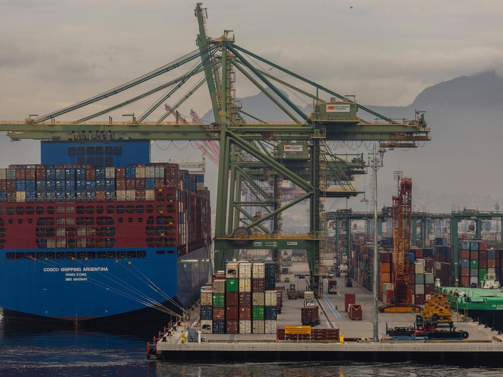 A container ship docked at the Port of Rio de Janeiro in Rio de Janeiro, Brazil, on Thursday, July 10, 2025.