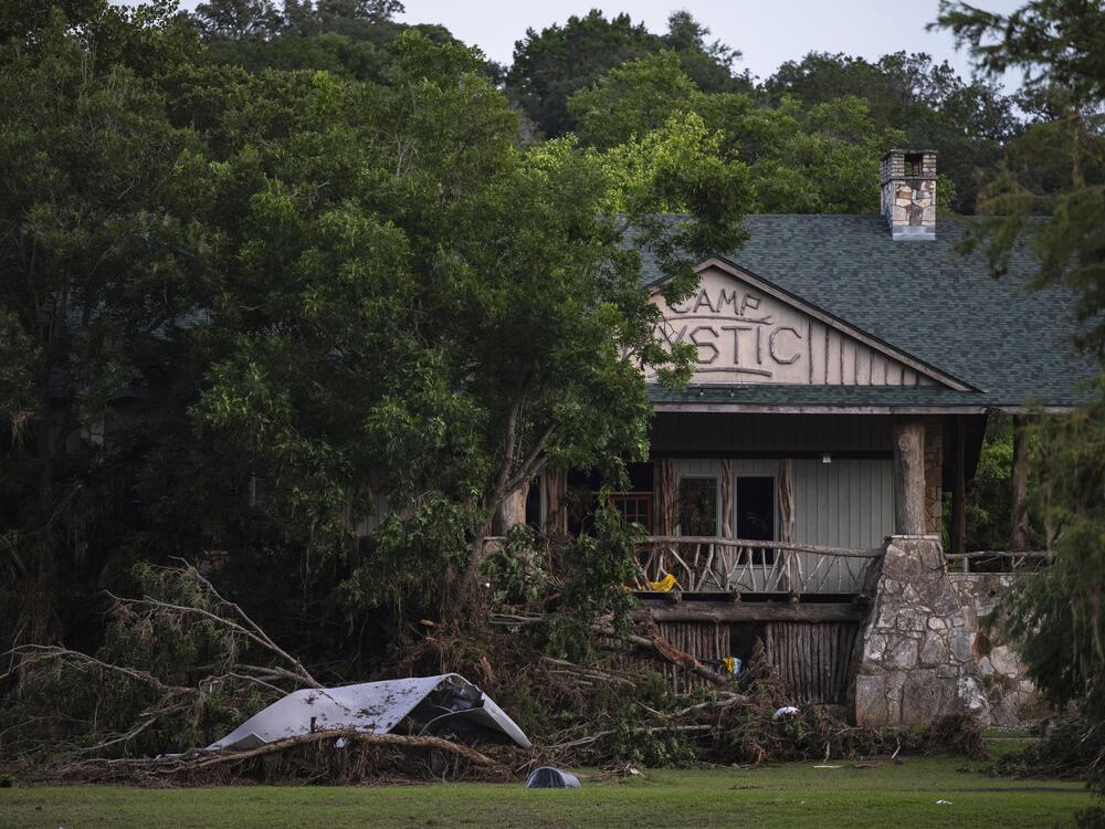 Debris at Camp Mystic in Hunt, Texas, Monday, July 7, 2025, after a flash flood swept through the area.