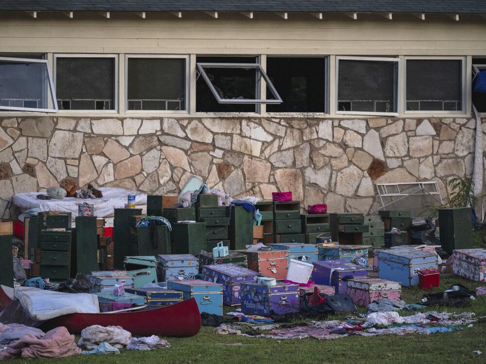 The belongings of campers outside one of Camp Mystic's cabins.