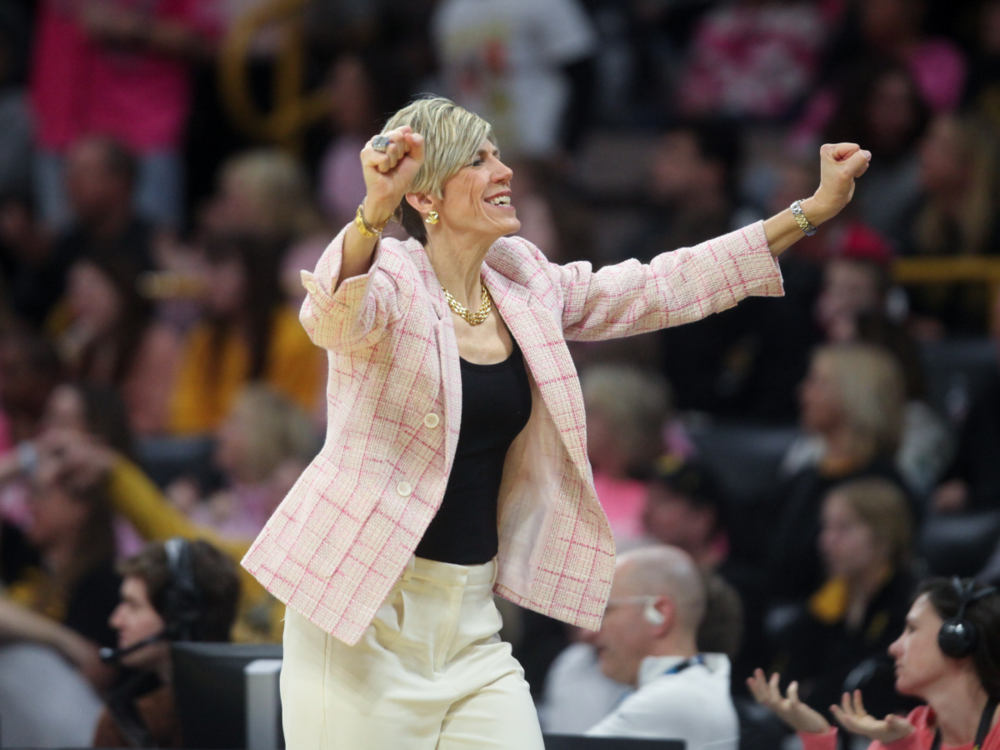 Head coach Jan Jensen of the Iowa Hawkeyes, at Carver-Hawkeye Arena on February 23, 2025 in Iowa City, Iowa. (Photo by Matthew Holst/Getty Images)