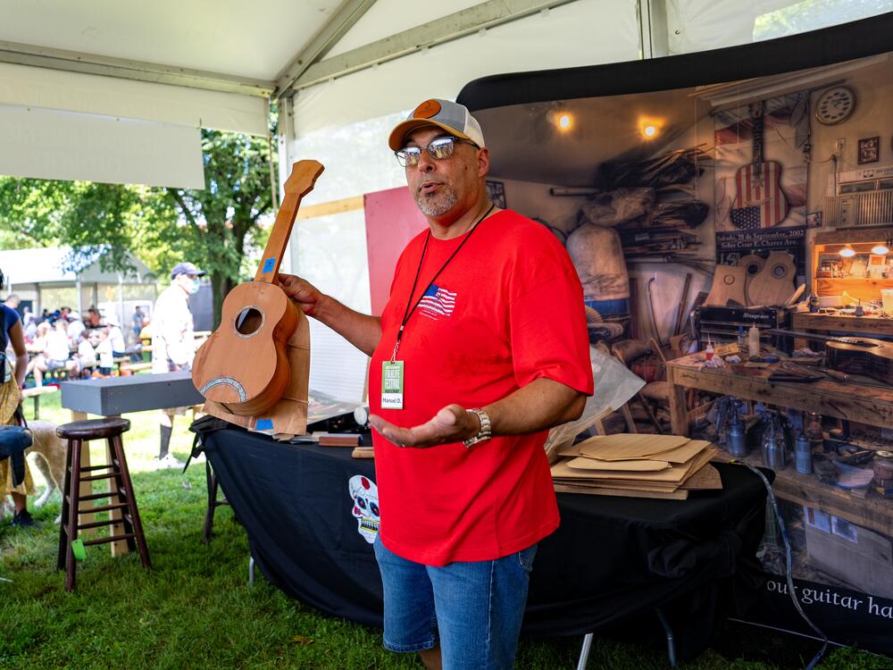 Manuel Delgado says it takes 200 hours to complete one of his hand-crafted guitars.