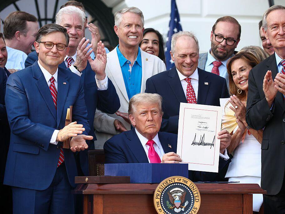 U.S. President Donald Trump, joined by Republican lawmakers, signs the One, Big Beautiful Bill Act into law on July 04, 2025 in Washington, DC. The law includes cuts to funding for Medicaid, food assistance and other social safety net programs.