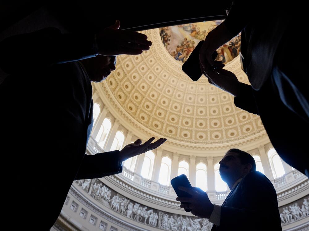 Sen. Thom Tillis, R-N.C., speaks to a reporter before a weekly Republican policy luncheon at the U.S. Capitol on June 3 in Washington, D.C. Tillis announced he would not run for reelection in 2026 after voting against President Trump's signature legislation.