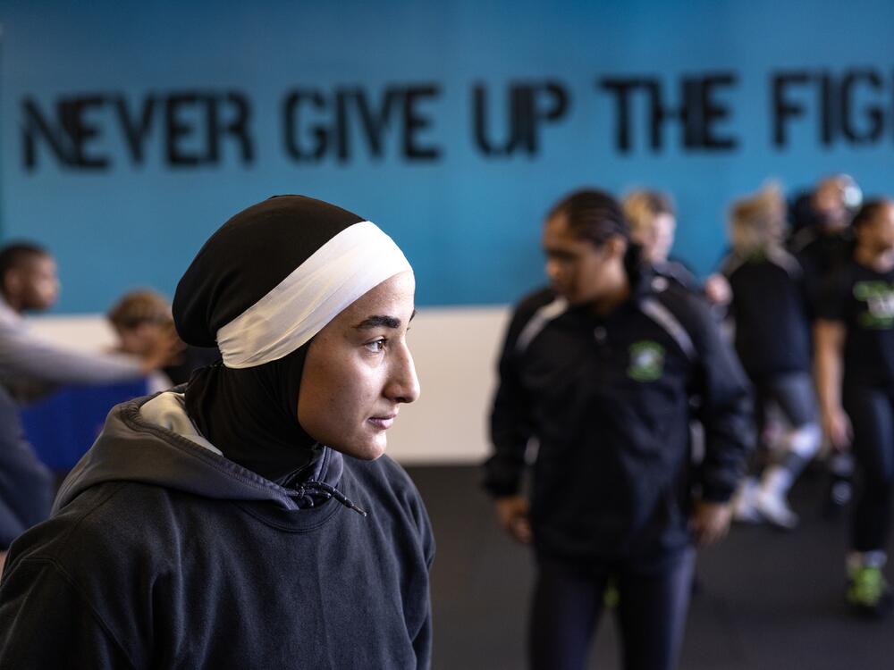 Jamilah McBryde works up a sweat to cut weight in preparation for the 2025 National Association of Intercollegiate Athletics (NAIA) Women's Wrestling National Championship, hosted in Wichita, Kan., in March.