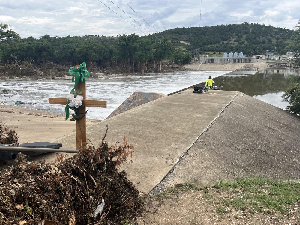 The dam on the Guadalupe River that forms Nimitz Lake, the city of Kerrville's primary water reservoir. County commissioners say they have a plan to drain at least one of the artificial reservoirs along the river, to facilitate the search for human remains and hazardous debris following the flash flood of July 4.
