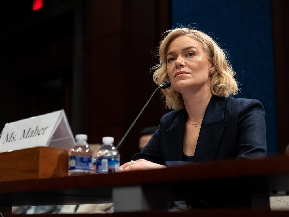 NPR CEO and President Katherine Maher testifies during a House Oversight Committee hearing in March.