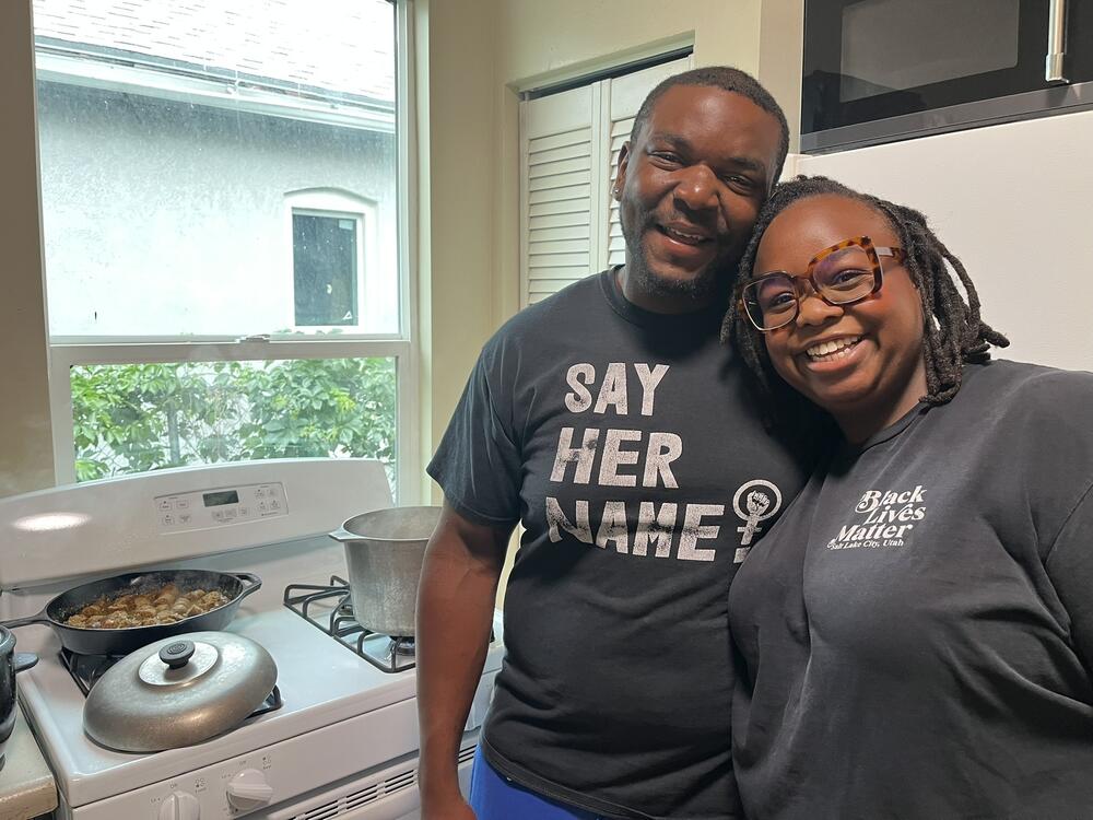 Jamal Cureau and Grace Cunningham in their rental home in Salt Lake City. Their goal is to become homeowners, but Utah's high housing costs make that feel nearly impossible.
