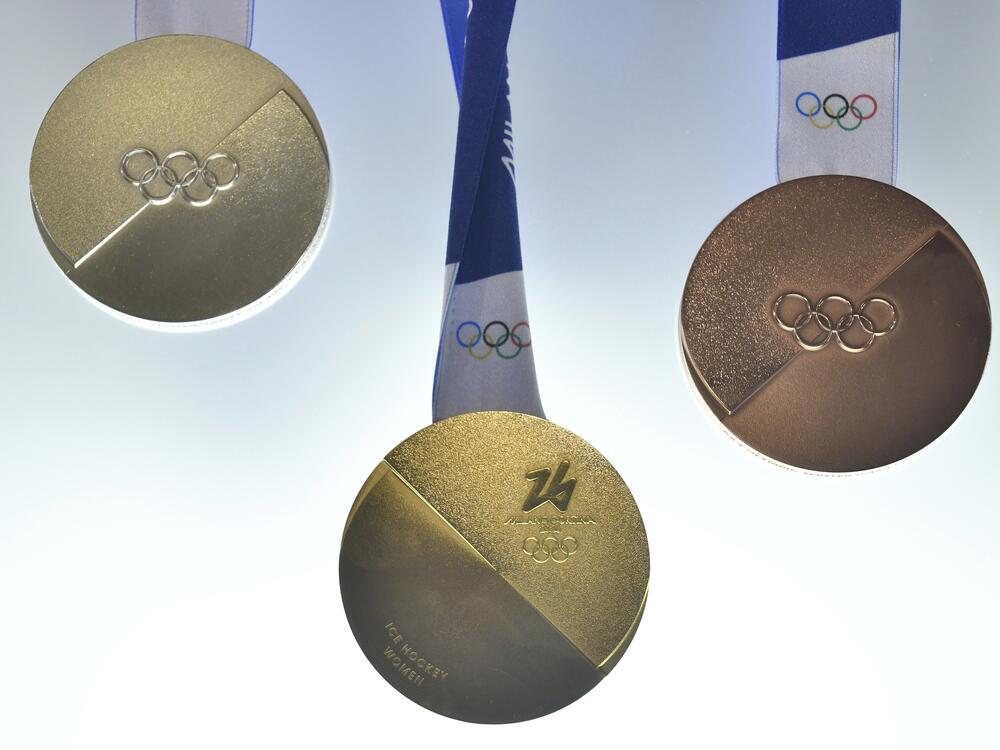 Milano Cortina 2026 Winter Olympics medals are displayed during the unveiling ceremony in Venice, Italy, on July 15.