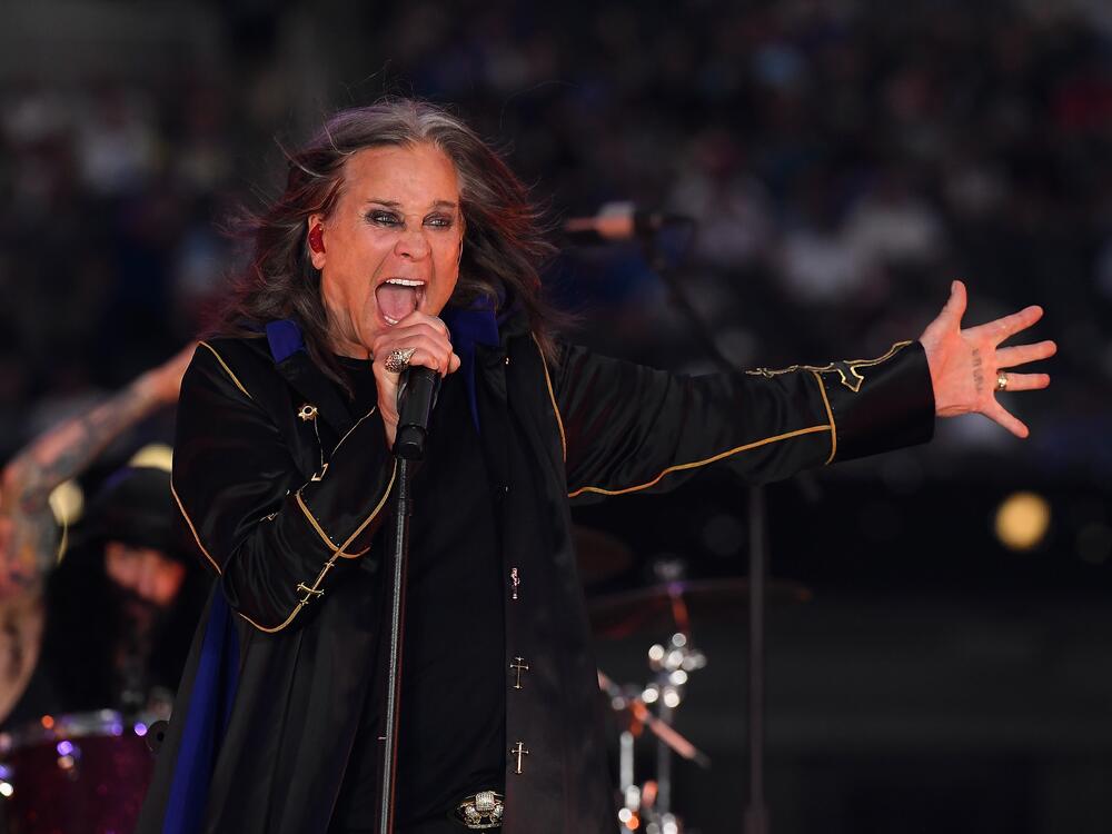 Musician Ozzy Osbourne performs during half-time of the NFL game between the Los Angeles Rams and the Buffalo Bills at SoFi Stadium on September 08, 2022 in Inglewood, California.