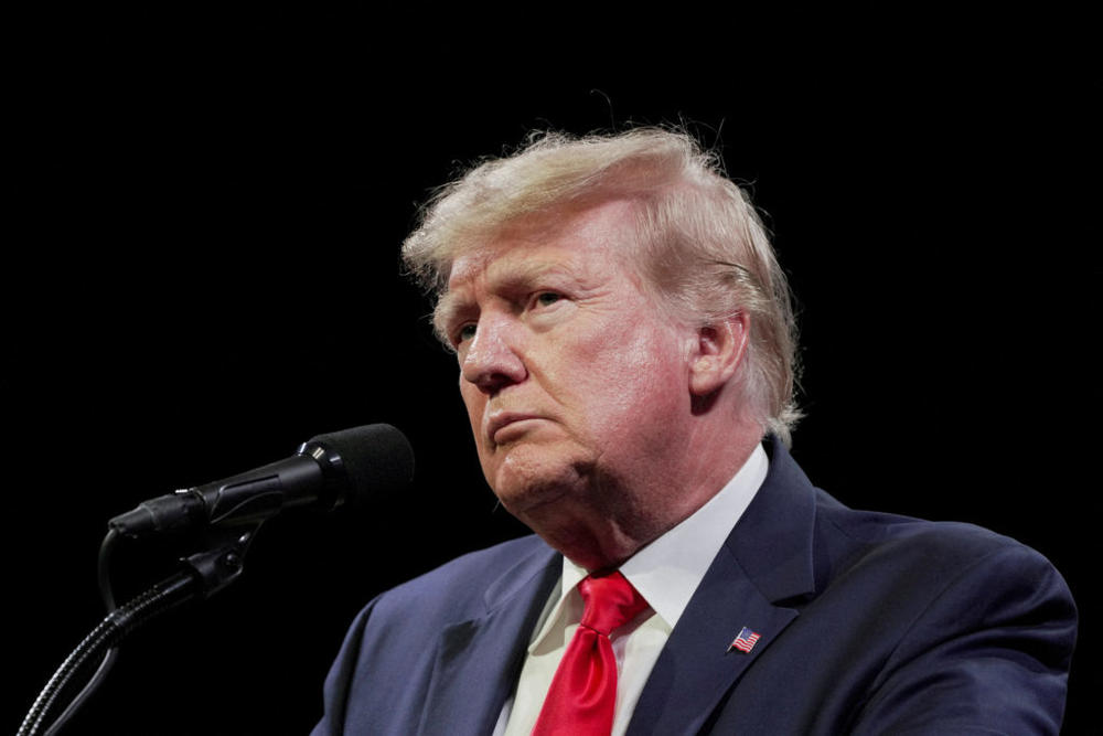 Former U.S. President Donald Trump speaks to an audience at the "American Freedom Tour" event in Memphis, Tennessee, U.S., June 18, 2022. Photo by Karen Pulfer Focht/REUTERS