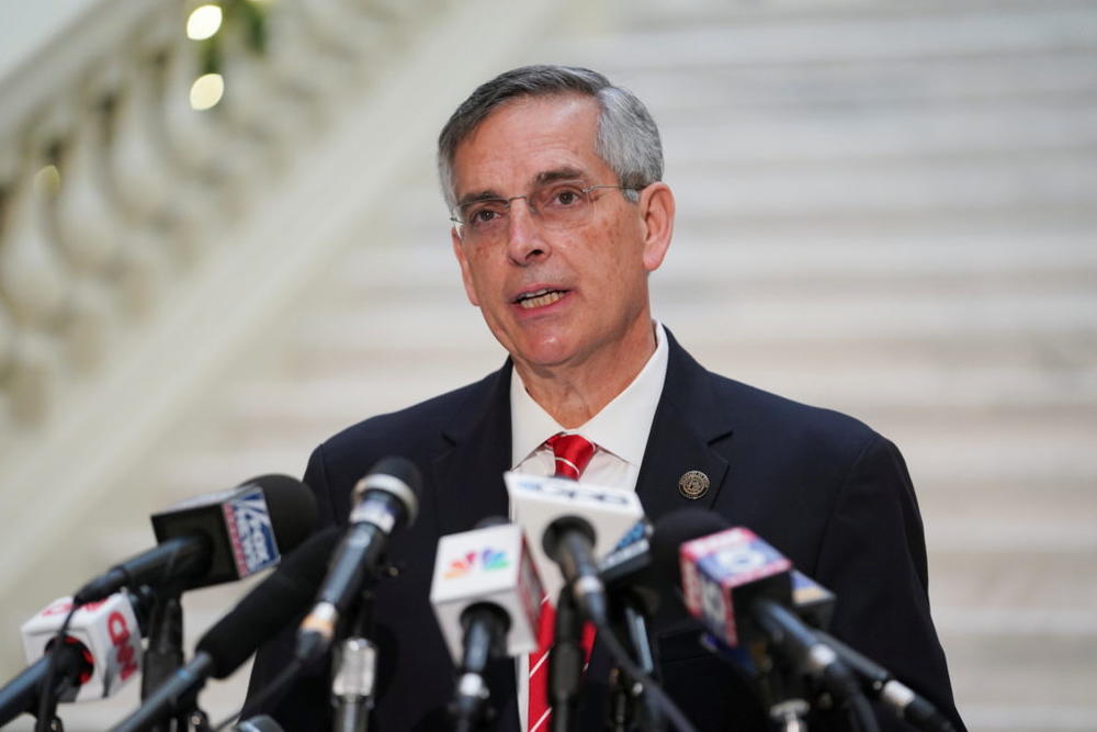 Georgia's Secretary of State Brad Raffensperger speaks during a news conference on election results in Atlanta, Georgia, U.S., December 2, 2020.  REUTERS/Elijah Nouvelage