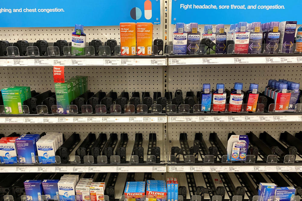 Empty cold and flu medicine shelves are shown at a Target store in Encinitas, California, U.S.,  March 2, 2020.      REUTERS/Mike Blake