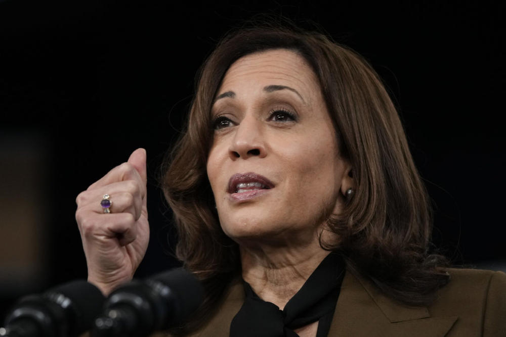 Vice President Kamala Harris speaks about Covid-19 vaccine equity in the South Court Auditorium at the White House complex November 22, 2021 in Washington, DC. The White House announced Monday a $1.5 billion initiative aimed at shoring up healthcare access in rural and underserved areas. (Photo by Drew Angerer/Getty Images)
